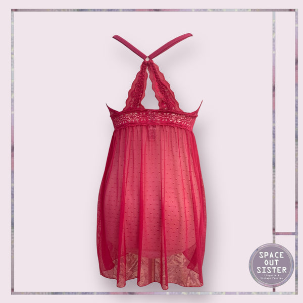Vintage Cerise Semi Sheer Nightdress