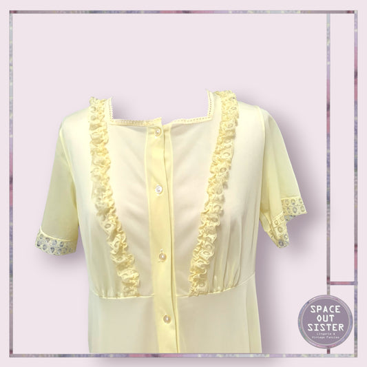 Vintage Yellow Button Front Ruffle Nightdress