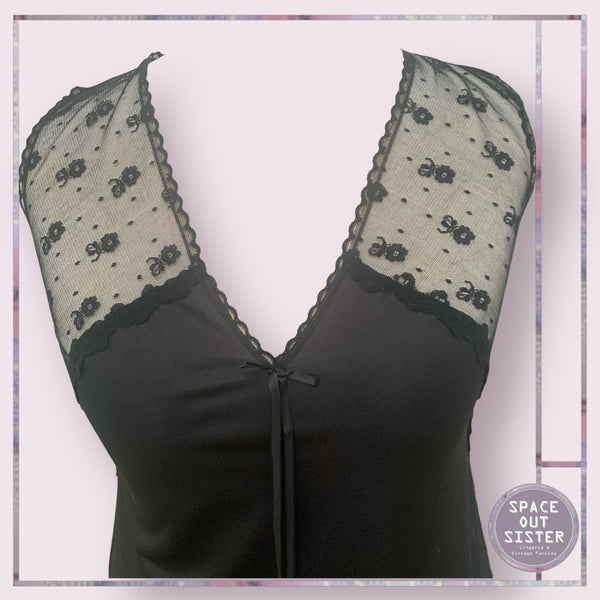 Vintage Black Full Split Nightdress