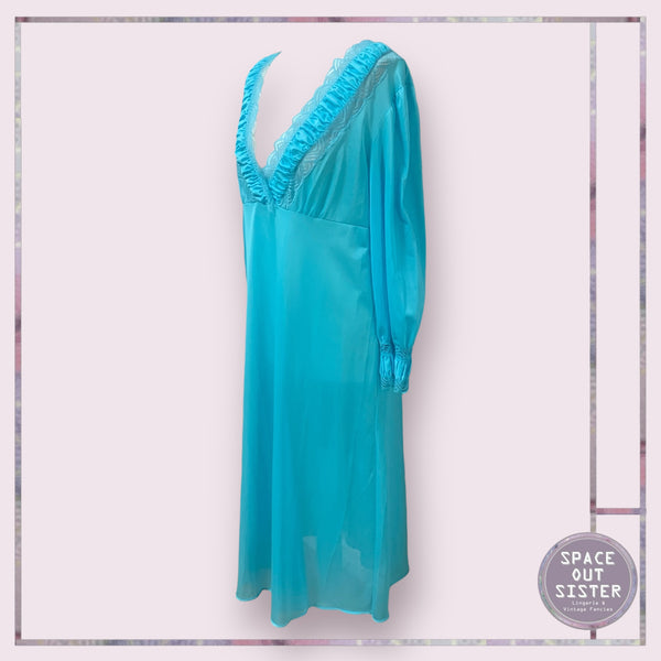 Vintage Turquoise Gathered Nightdress