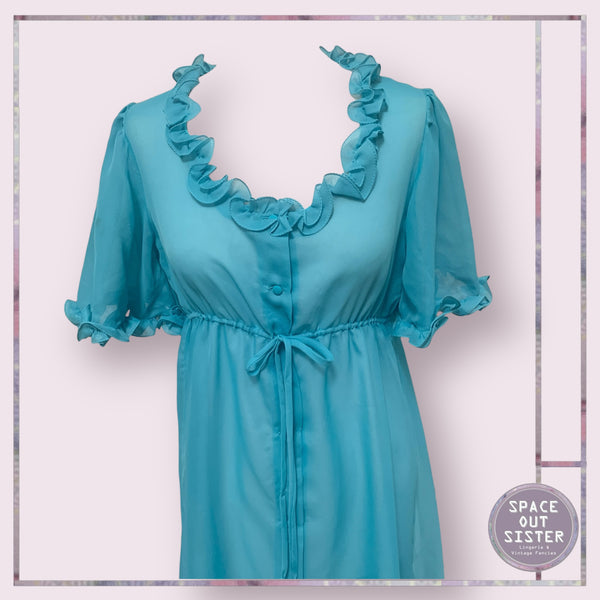 Vintage Ruffle Nightdress in Turquoise