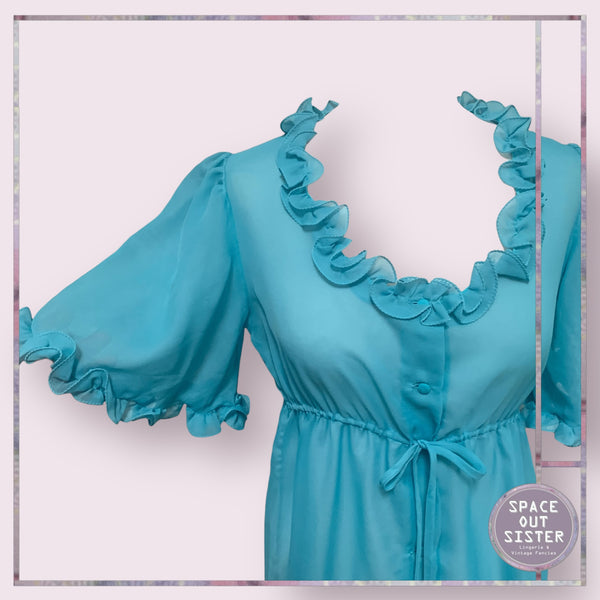 Vintage Ruffle Nightdress in Turquoise