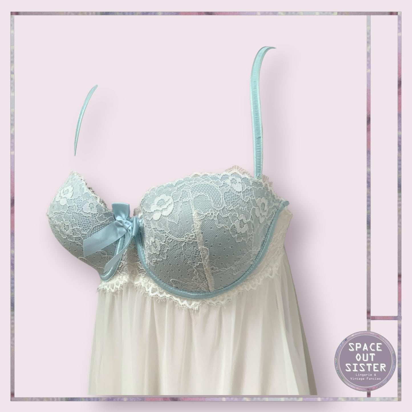 Powder Blue & White Babydoll Nightdress