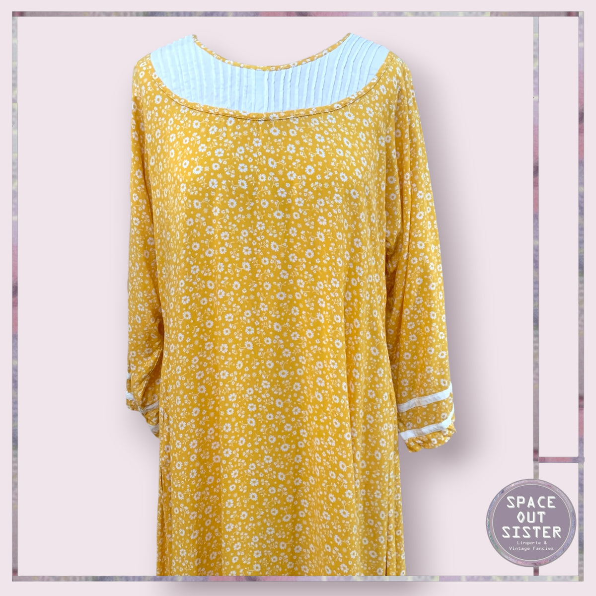 Vintage Mustard Pin Tuck Cotton Nightdress Bust 36”