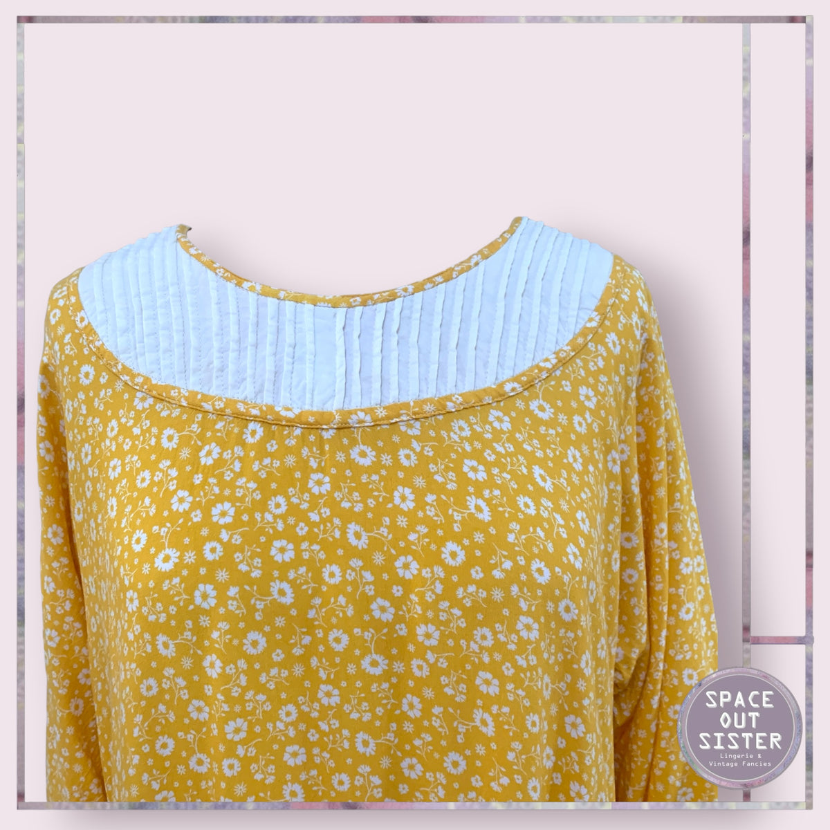 Vintage Mustard Pin Tuck Cotton Nightdress Bust 36”