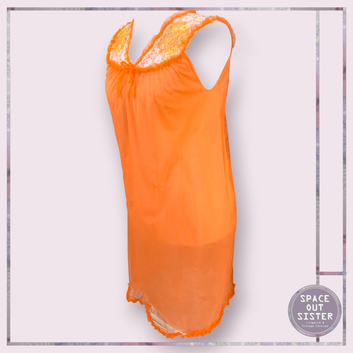 Vintage Orange Ruffle Nightdress Bust 36”