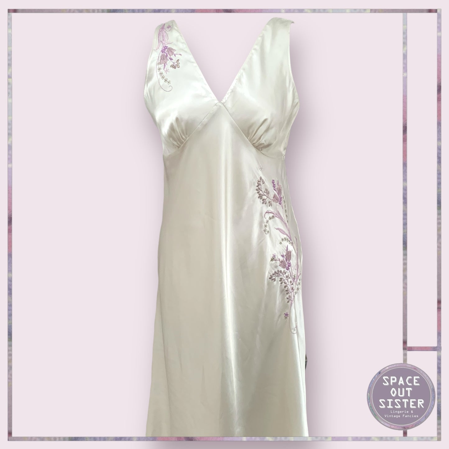 Vintage Ivory & Lilac Slip Dress