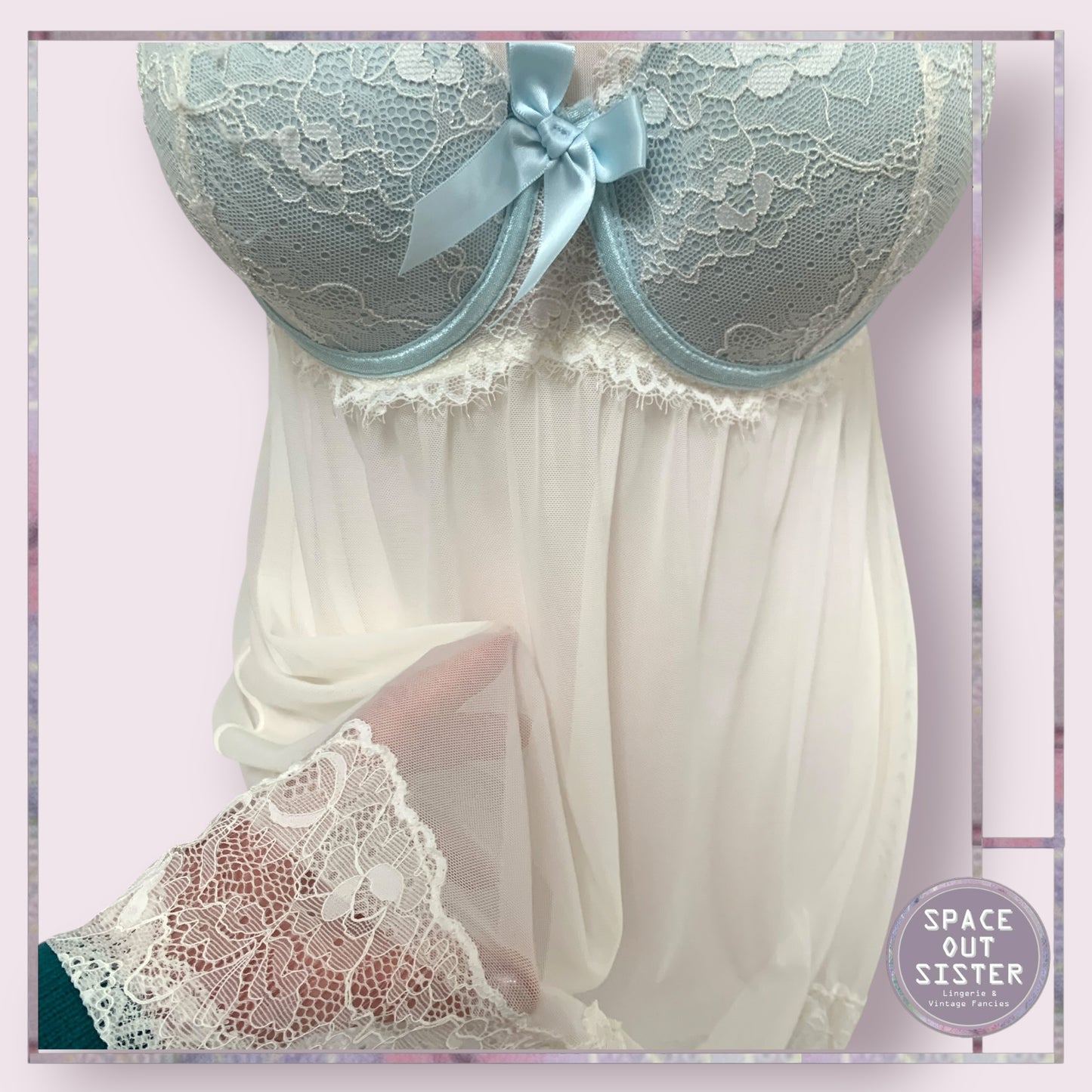 Powder Blue & White Babydoll Nightdress