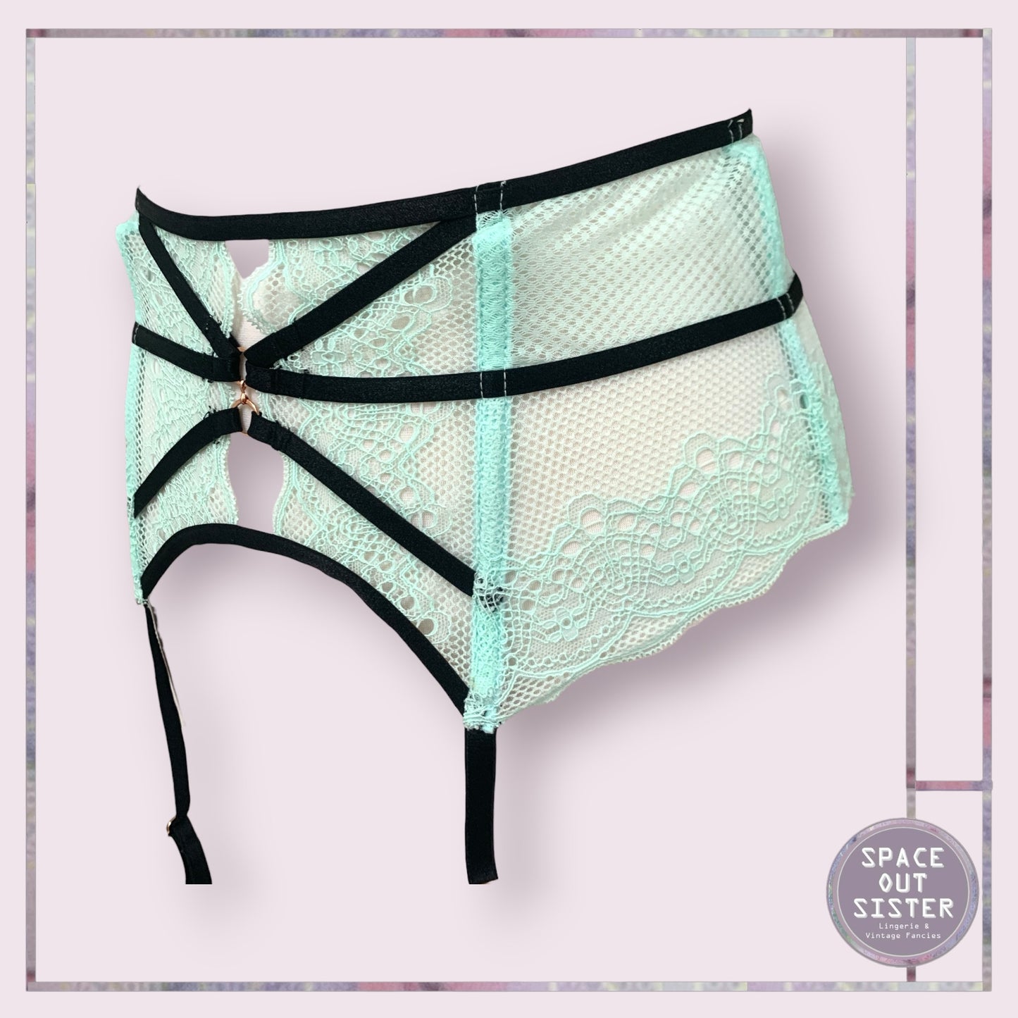 Mint Green & Black Garter Belt