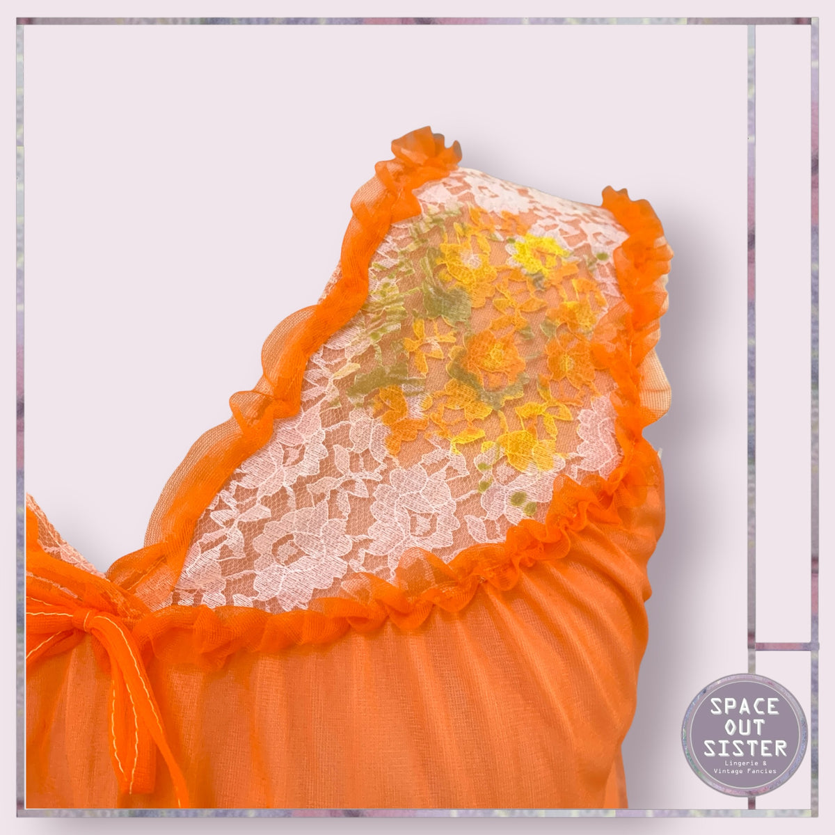 Vintage Orange Ruffle Nightdress Bust 36”