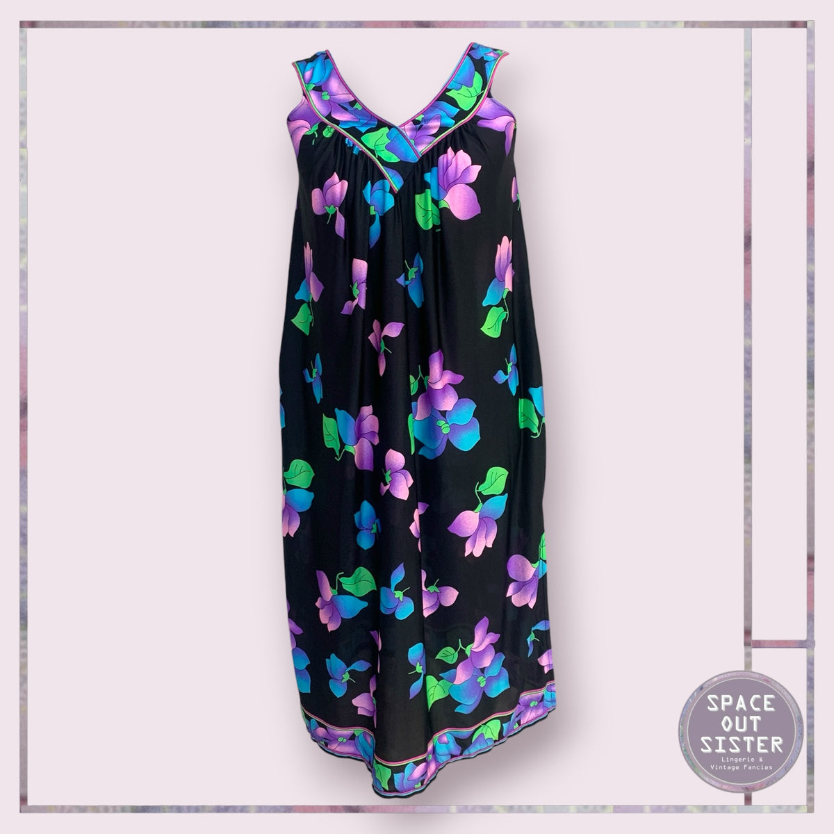 Vintage V Neck Vibrant House Dress or Nightdress