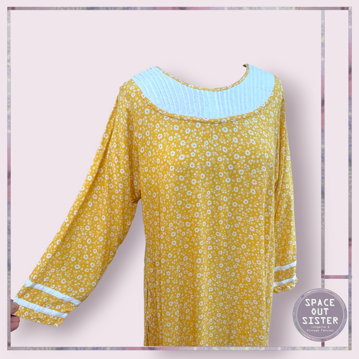 Vintage Mustard Pin Tuck Cotton Nightdress Bust 36”