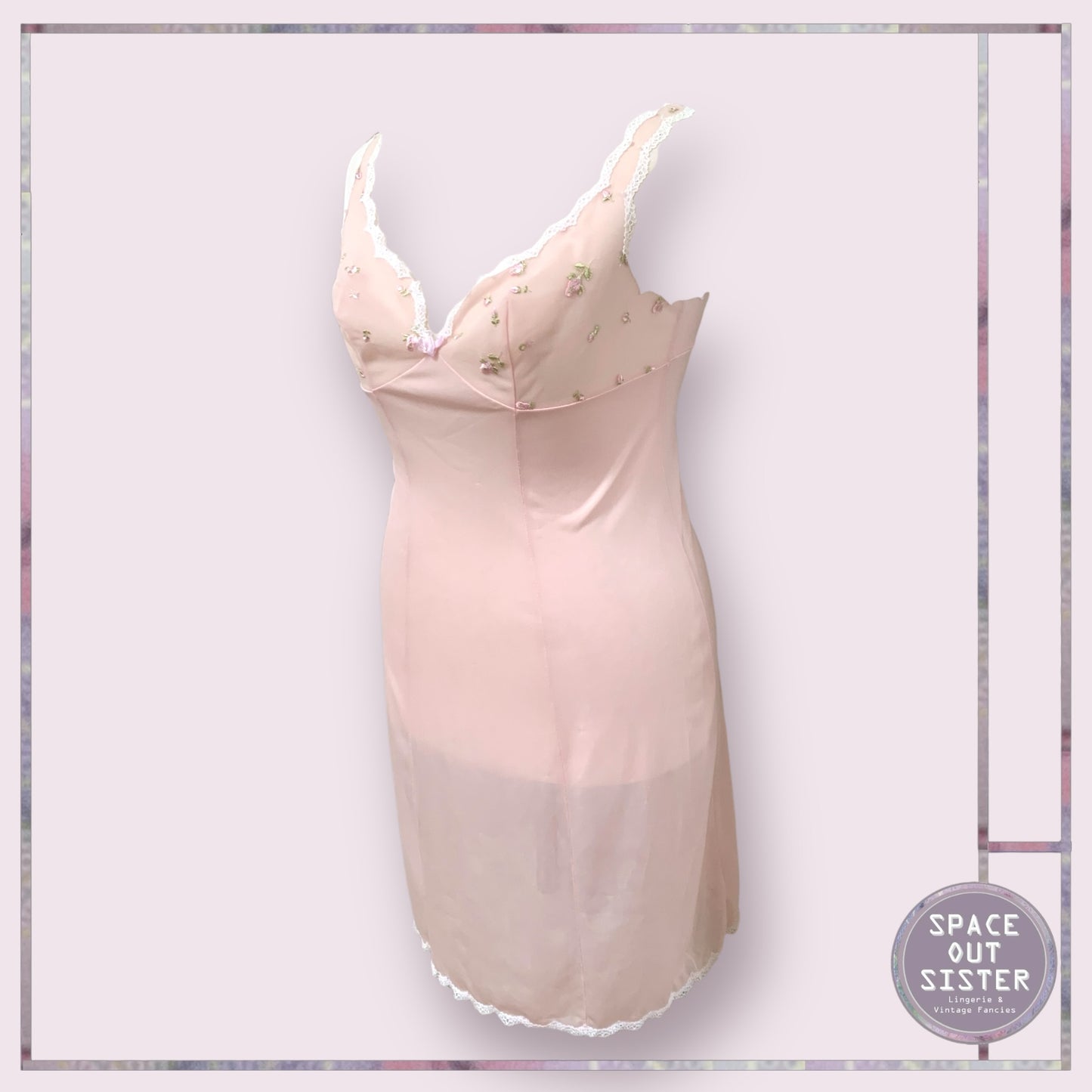 Vintage Pink Embroidered Flower Slip