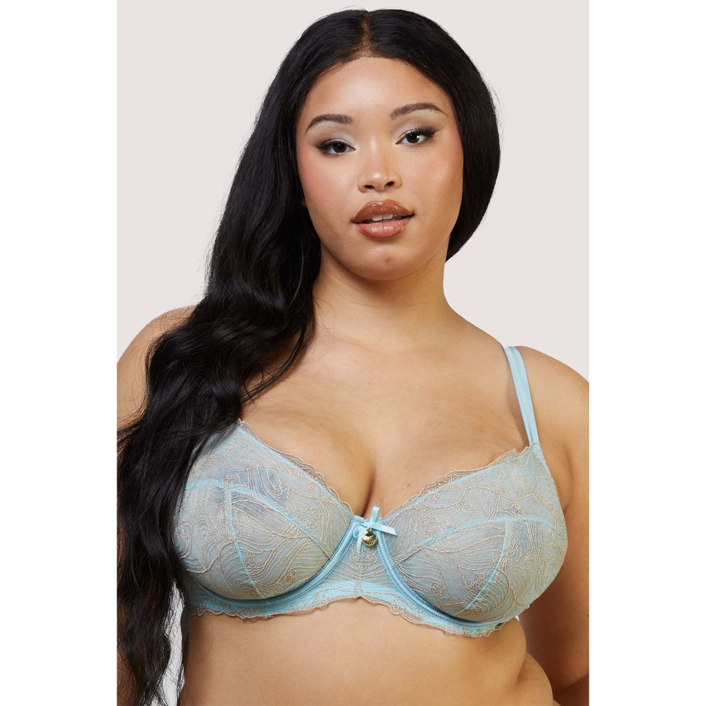 Ayaka Blue Wave Embroidered Balconette Bra - Chérie Amour