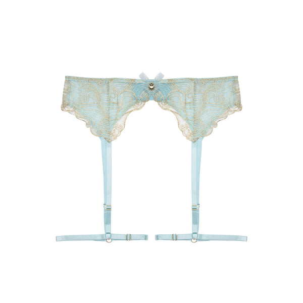New Ayaka Blue Wave Embroidery Suspender Belt With Leg Harness