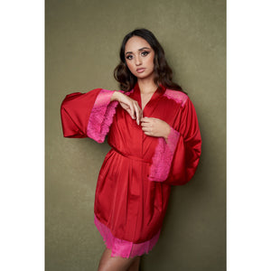 New Lipstick Red Hot Pink Satin Short Robe by Kilo Brava