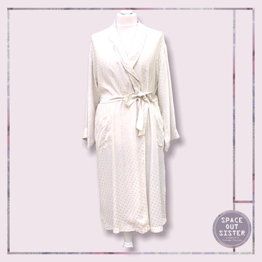 Polka Dot White Pure Silk Dressing Gown