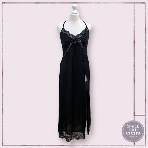 1990s Full Length Black Slip Dress