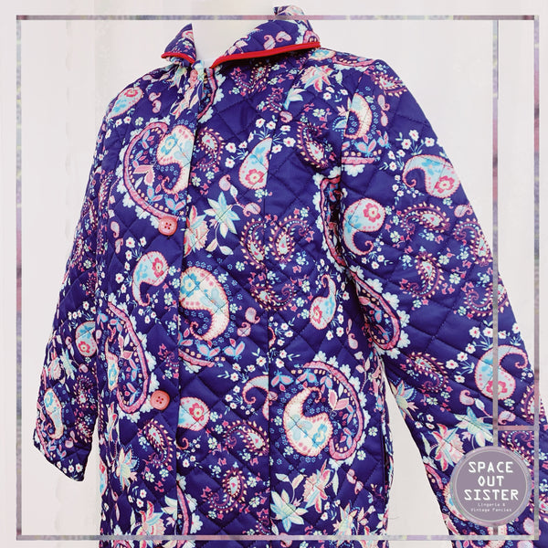 Vintage Quilted Navy Pink Paisley Robe
